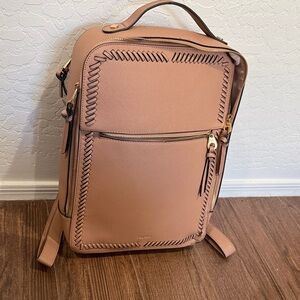 Calpak Leather Kaya Backpack with Stitch Detailing in Camel